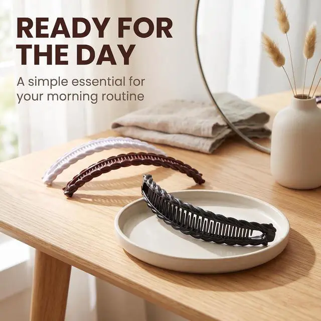 Alt view image 6 of 7 - 2Pcs Banana Hair Clips for Thick Curly Hair - Black and Brown Tortoise Clips, Vintage Clincher Combs for Women, Girls - Non-Slip Fish Grip Slides, 80s Retro Hair Accessories