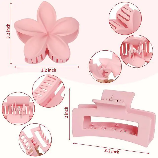 Alt view image 3 of 7 - Flower Hair Clips for Women, Square Claw Clips for Girls 6 PCS - Light Pink | 2 Styles Hair Claw Clips for Thick or Thin Hair Hibiscus Rectangle Large Plumeria Medium Hair Accessories for Women
