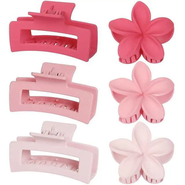 Alt view image 7 of 7 - Flower Hair Clips for Women, Square Claw Clips for Girls 6 PCS - Light Pink | 2 Styles Hair Claw Clips for Thick or Thin Hair Hibiscus Rectangle Large Plumeria Medium Hair Accessories for Women