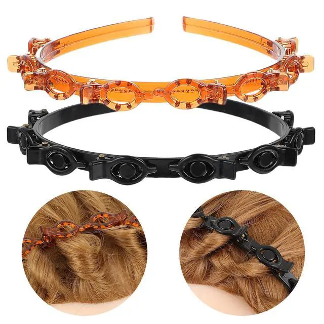 Alt view image 3 of 7 - Headband With Clips, Bangs Hairstyle Hair Clip Headband | Professional Weave Bangs Clip, Toothed Headband Braid Tool for Women Girls Black Brown Hair Styling Accessories