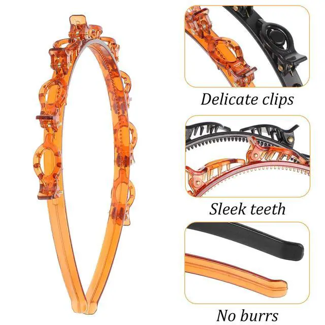 Alt view image 5 of 7 - Headband With Clips, Bangs Hairstyle Hair Clip Headband | Professional Weave Bangs Clip, Toothed Headband Braid Tool for Women Girls Black Brown Hair Styling Accessories
