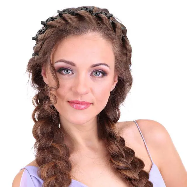 Alt view image 4 of 7 - Headband With Clips, Bangs Hairstyle Hair Clip Headband | Professional Weave Bangs Clip, Toothed Headband Braid Tool for Women Girls Black Brown Hair Styling Accessories