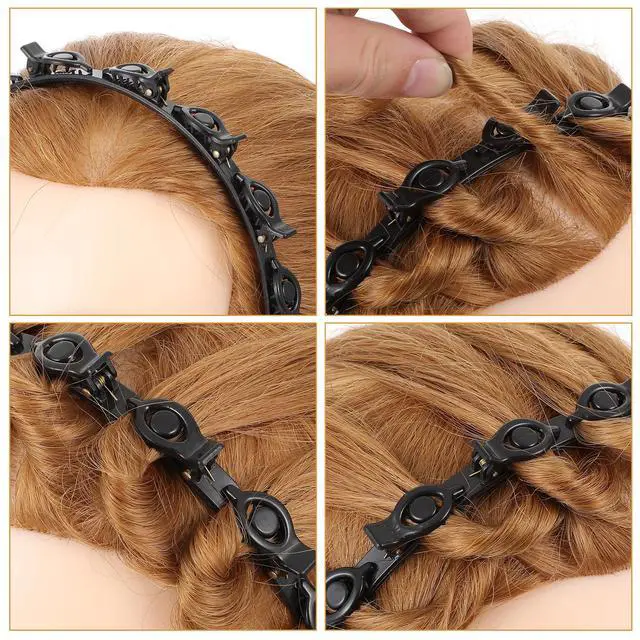 Alt view image 7 of 7 - Headband With Clips, Bangs Hairstyle Hair Clip Headband | Professional Weave Bangs Clip, Toothed Headband Braid Tool for Women Girls Black Brown Hair Styling Accessories