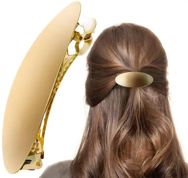 Main image of 3inch Oval Vintage Metal Gold Barrettes For Women Hair Clip | Gold Hair Barrettes Suitable For Long Thick Hair Ideal For Prom And Formal Events