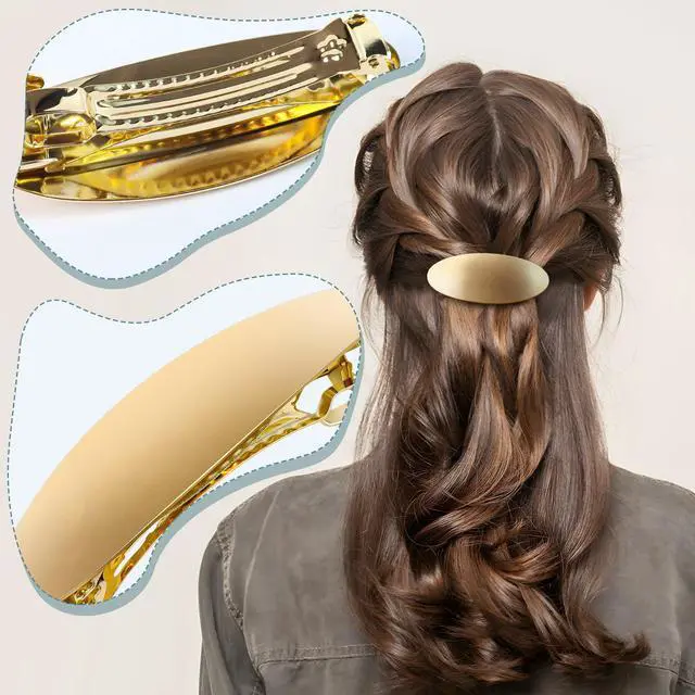 Alt view image 3 of 7 - 3inch Oval Vintage Metal Gold Barrettes For Women Hair Clip | Gold Hair Barrettes Suitable For Long Thick Hair Ideal For Prom And Formal Events