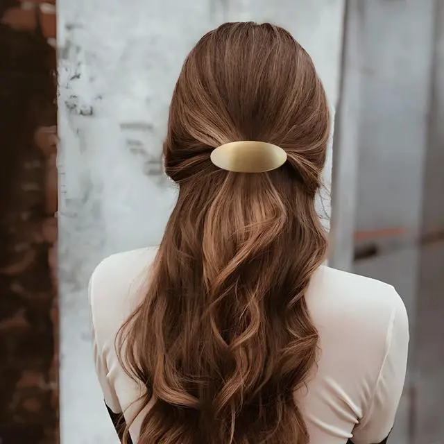 Alt view image 5 of 7 - 3inch Oval Vintage Metal Gold Barrettes For Women Hair Clip | Gold Hair Barrettes Suitable For Long Thick Hair Ideal For Prom And Formal Events