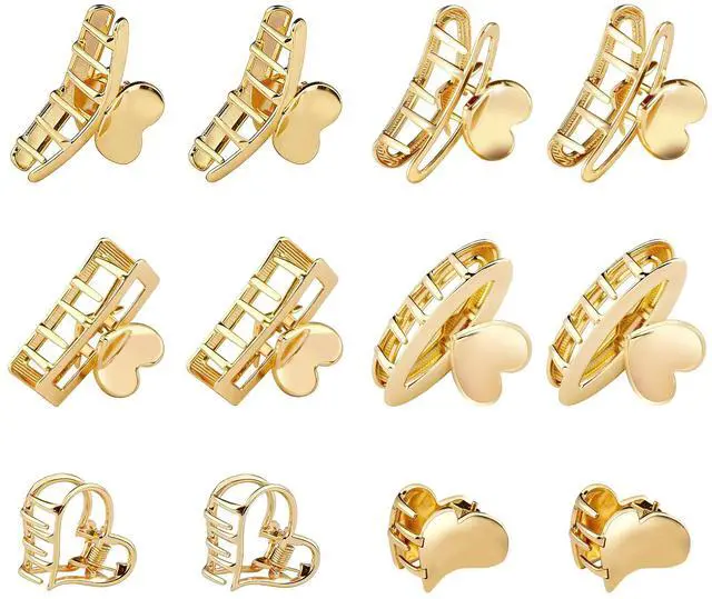 Main image of 12Pcs Small Gold Hair Clips for Women Cute Metal Mini Heart Hair Claw Clip for Girls Hair Clips for Thick Thin Hair, Girls Teens Hair Accessories