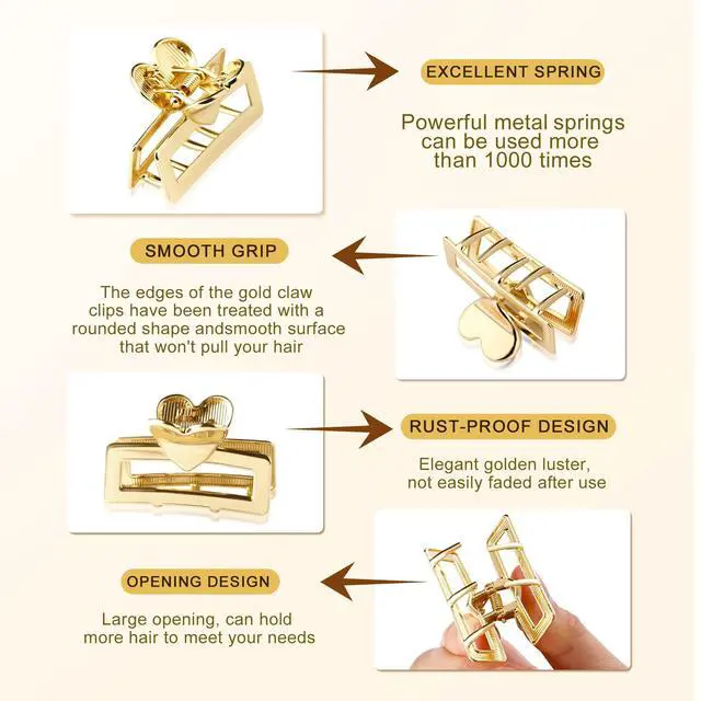 Alt view image 2 of 6 - 12Pcs Small Gold Hair Clips for Women Cute Metal Mini Heart Hair Claw Clip for Girls Hair Clips for Thick Thin Hair, Girls Teens Hair Accessories