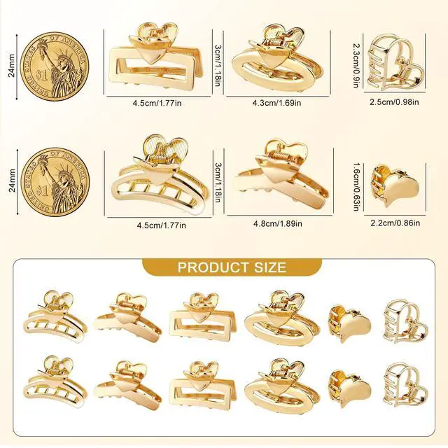 Alt view image 3 of 6 - 12Pcs Small Gold Hair Clips for Women Cute Metal Mini Heart Hair Claw Clip for Girls Hair Clips for Thick Thin Hair, Girls Teens Hair Accessories