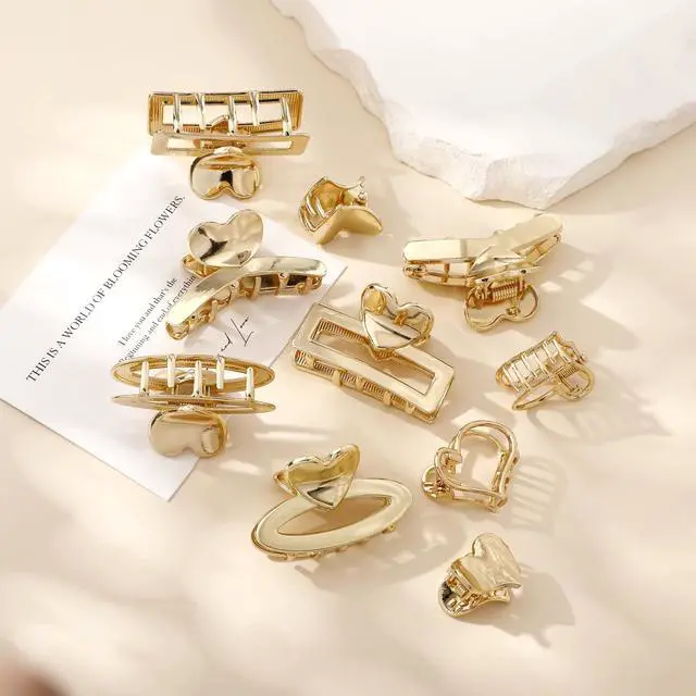 Alt view image 4 of 6 - 12Pcs Small Gold Hair Clips for Women Cute Metal Mini Heart Hair Claw Clip for Girls Hair Clips for Thick Thin Hair, Girls Teens Hair Accessories