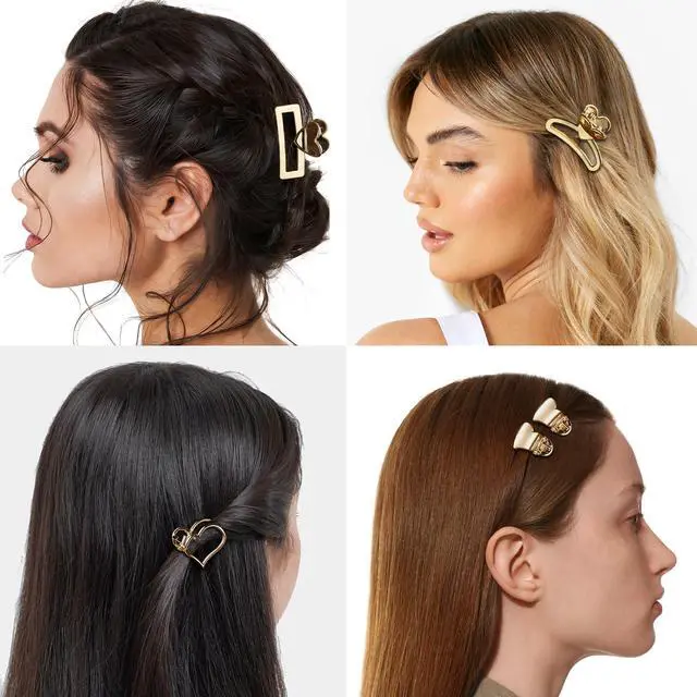 Alt view image 6 of 6 - 12Pcs Small Gold Hair Clips for Women Cute Metal Mini Heart Hair Claw Clip for Girls Hair Clips for Thick Thin Hair, Girls Teens Hair Accessories