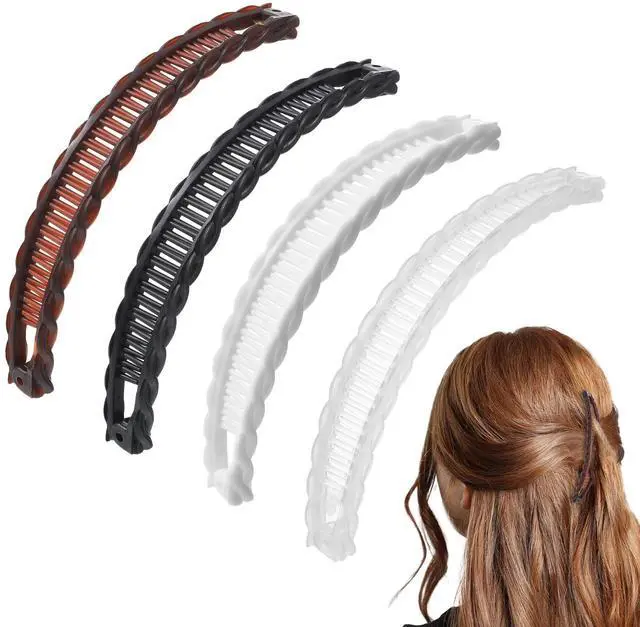 Main image of 4 Pcs Mixed Colors Banana Hairs Clips Set, Banana Hair Clip Black And Brown Tortoise Clips, Hair Comb Volumizing Hairs Clip For Women Girls