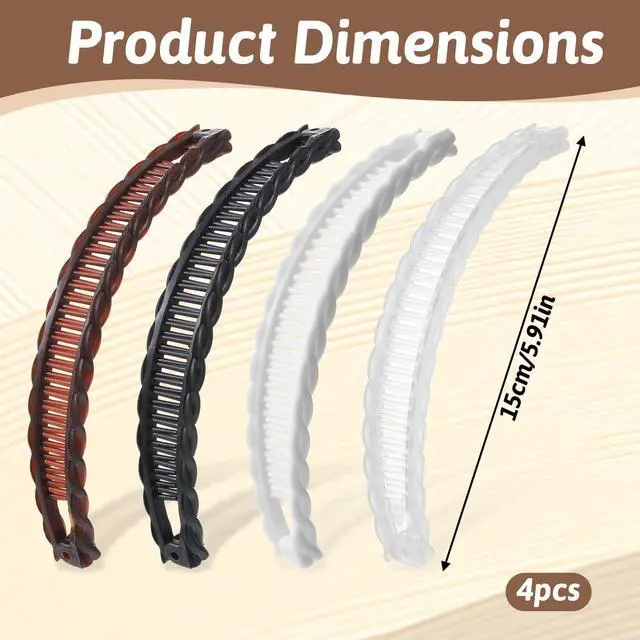 Alt view image 5 of 6 - 4 Pcs Mixed Colors Banana Hairs Clips Set, Banana Hair Clip Black And Brown Tortoise Clips, Hair Comb Volumizing Hairs Clip For Women Girls