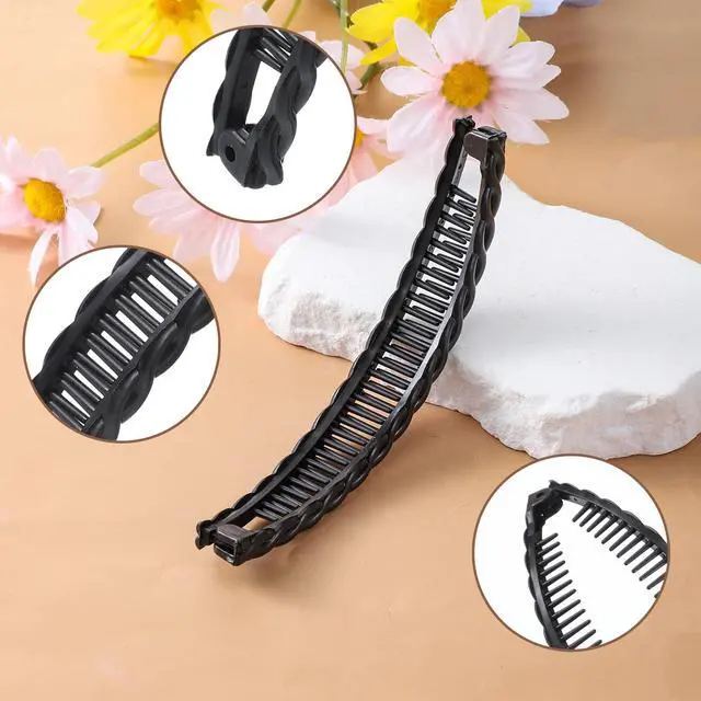 Alt view image 4 of 6 - 4 Pcs Mixed Colors Banana Hairs Clips Set, Banana Hair Clip Black And Brown Tortoise Clips, Hair Comb Volumizing Hairs Clip For Women Girls
