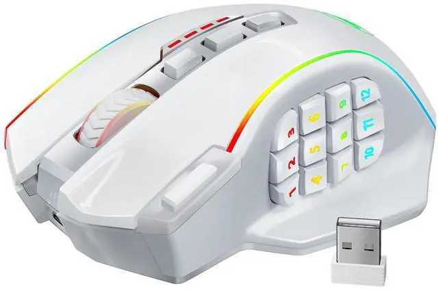 Main image of Wireless Gaming Mouse, MMO Gaming Mouse UP 16,000 DPI, 16 Macro Programmable Buttons, RGB Rechargeable Mouse with 12 Side Buttons, 70Hrs for PC Laptop MOBA FPS, White,M901P-WS