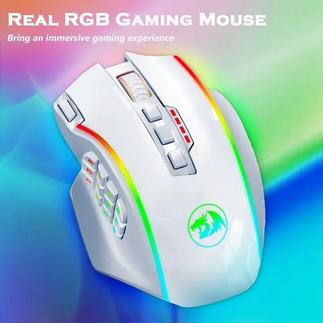 Alt view image 6 of 7 - Wireless Gaming Mouse, MMO Gaming Mouse UP 16,000 DPI, 16 Macro Programmable Buttons, RGB Rechargeable Mouse with 12 Side Buttons, 70Hrs for PC Laptop MOBA FPS, White,M901P-WS