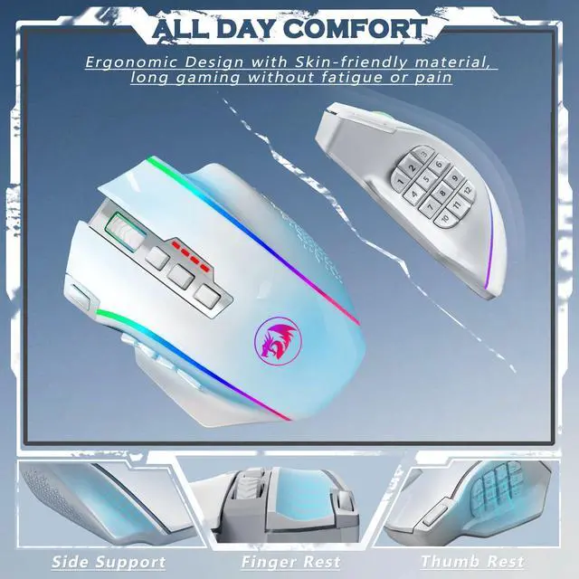 Alt view image 7 of 7 - Wireless Gaming Mouse, MMO Gaming Mouse UP 16,000 DPI, 16 Macro Programmable Buttons, RGB Rechargeable Mouse with 12 Side Buttons, 70Hrs for PC Laptop MOBA FPS, White,M901P-WS