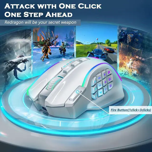 Alt view image 4 of 7 - Wireless Gaming Mouse, MMO Gaming Mouse UP 16,000 DPI, 16 Macro Programmable Buttons, RGB Rechargeable Mouse with 12 Side Buttons, 70Hrs for PC Laptop MOBA FPS, White,M901P-WS
