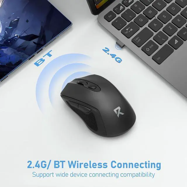 Alt view image 4 of 7 - Wireless Mouse - BT& 2.4GHz Dual Mode - Max 4000 DPI - 6 Buttons - 18 Months Battery - No Wires - Smooth Tracking - Quiet Silent Portable Optical Computer Mouse for Laptop, PC, Windows, Mac