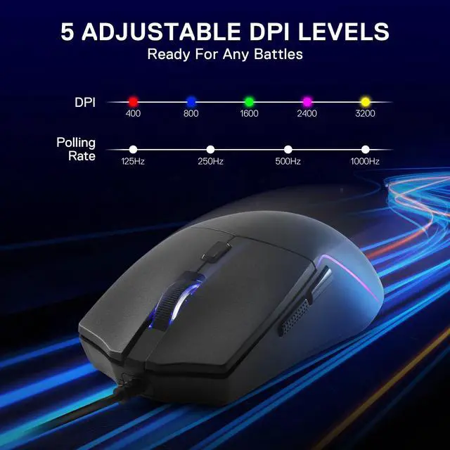 Alt view image 3 of 7 - Wired RGB Gaming Mouse, 10000 DPI Lightweight Optical Mouse with 6 Programmable Buttons, Software Supports DIY Keybinds for PC Computer Windows Mac Laptop, Black