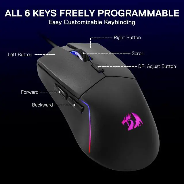 Alt view image 5 of 7 - Wired RGB Gaming Mouse, 10000 DPI Lightweight Optical Mouse with 6 Programmable Buttons, Software Supports DIY Keybinds for PC Computer Windows Mac Laptop, Black