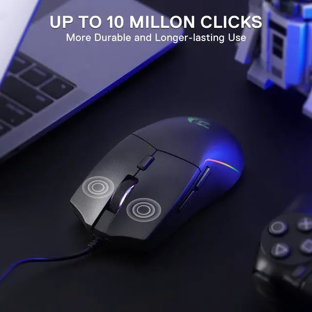 Alt view image 6 of 7 - Wired RGB Gaming Mouse, 10000 DPI Lightweight Optical Mouse with 6 Programmable Buttons, Software Supports DIY Keybinds for PC Computer Windows Mac Laptop, Black