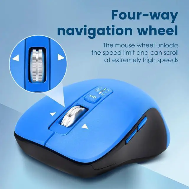 Alt view image 3 of 7 - Wireless Bluetooth Mouse (USB + BT1 + BT2), Full Size, 4-Way Scrolling, Multi-Device Silent Mouse for Computer, Laptop, iPad, MacBook (Blue)