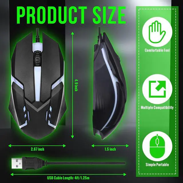 Alt view image 2 of 6 - Pack Black USB Wired Mouse Bulk 1200 DPI RGB Optical Computer Mouse 3 Button 7 Color LED Backlit Wired Ergonomic USB for Gaming Office Desktop Laptop Gamer Computer