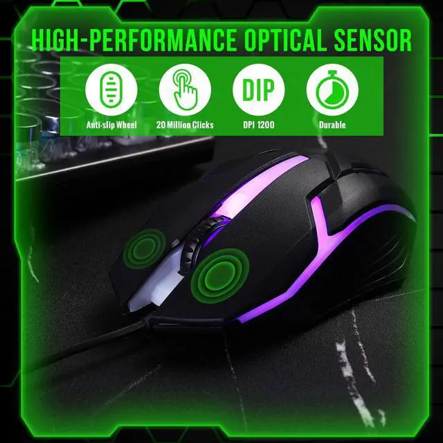 Alt view image 3 of 6 - Pack Black USB Wired Mouse Bulk 1200 DPI RGB Optical Computer Mouse 3 Button 7 Color LED Backlit Wired Ergonomic USB for Gaming Office Desktop Laptop Gamer Computer