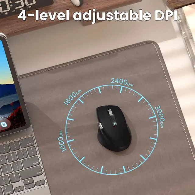 Alt view image 2 of 7 - Wireless Bluetooth Side Scroll Mouse with Multi-Device, Ergonomic Computer Mice with Smart Flying Scroll, Quiet Click 4-Level DPI for Computer, Laptop, iPad, Tablet, MacBook (Black)
