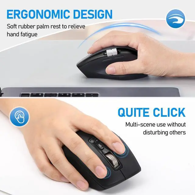Alt view image 4 of 7 - Wireless Bluetooth Side Scroll Mouse with Multi-Device, Ergonomic Computer Mice with Smart Flying Scroll, Quiet Click 4-Level DPI for Computer, Laptop, iPad, Tablet, MacBook (Black)