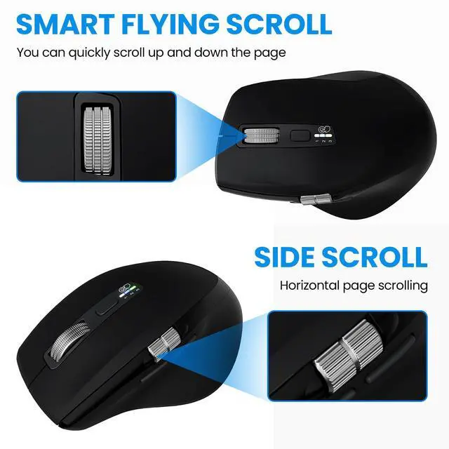 Alt view image 5 of 7 - Wireless Bluetooth Side Scroll Mouse with Multi-Device, Ergonomic Computer Mice with Smart Flying Scroll, Quiet Click 4-Level DPI for Computer, Laptop, iPad, Tablet, MacBook (Black)