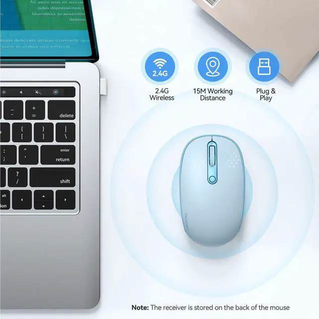 Alt view image 2 of 6 - Wireless Mouse, 2.4G Quiet Computer Mouse with USB Receiver, 4 Buttons Portable Cordless Mice for Chromebook, Laptop, PC, Mac, 800/1200/1600 DPI - Blue