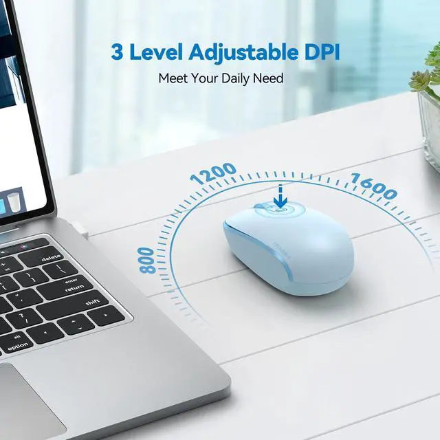 Alt view image 5 of 6 - Wireless Mouse, 2.4G Quiet Computer Mouse with USB Receiver, 4 Buttons Portable Cordless Mice for Chromebook, Laptop, PC, Mac, 800/1200/1600 DPI - Blue