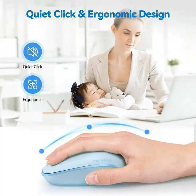 Alt view image 4 of 6 - Wireless Mouse, 2.4G Quiet Computer Mouse with USB Receiver, 4 Buttons Portable Cordless Mice for Chromebook, Laptop, PC, Mac, 800/1200/1600 DPI - Blue