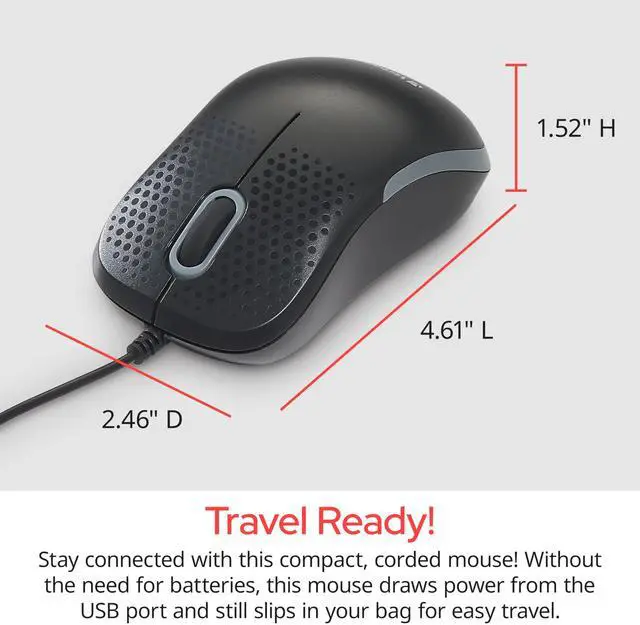 Alt view image 5 of 6 - USB Silent Corded Optical Mouse - Computer Wired Noiseless and Silent Click Mouse for Mac and PC - Black