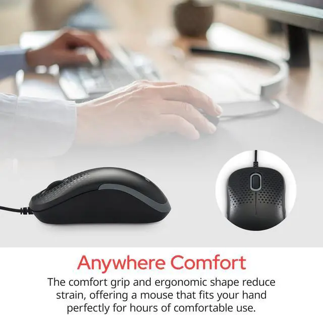 Alt view image 4 of 6 - USB Silent Corded Optical Mouse - Computer Wired Noiseless and Silent Click Mouse for Mac and PC - Black