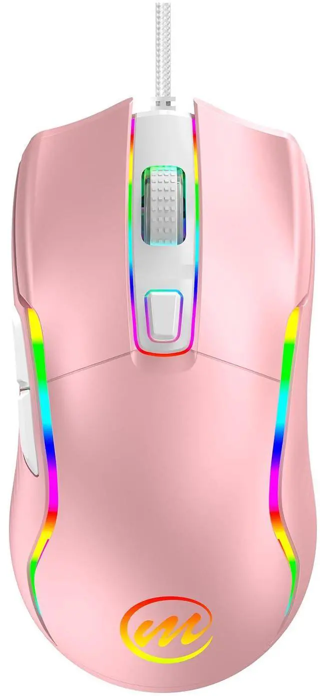 Main image of Wired Gaming Mouse with RGB - 6 Adjustable DPI up to 12800, 6 Buttons, 12 Lighting Modes, Ergonomic Design with Anti-Slip Rubber Wheel, 5.6ft Braided Cable for PC/Mac/Windows - Pink