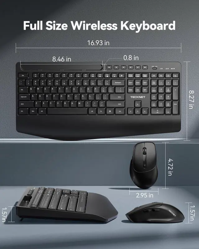 Alt view image 5 of 7 - Wireless Keyboard and Mouse Combo, Full Size Ergonomic Keyboard and Mouse with Wrist Rest & Phone Tablet Holder, Sleep Mode, 2.4G Lag-Free Cordless Silent Computer Mouse for Laptop PC Windows