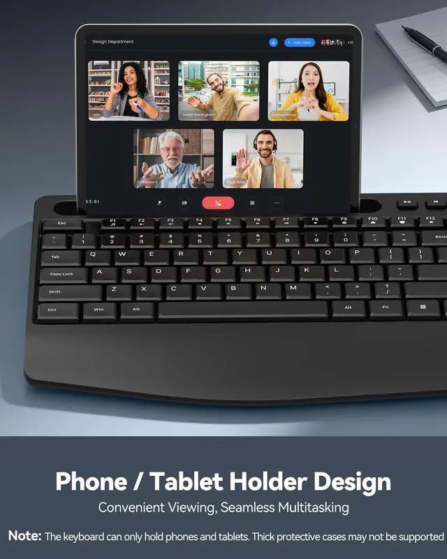 Alt view image 7 of 7 - Wireless Keyboard and Mouse Combo, Full Size Ergonomic Keyboard and Mouse with Wrist Rest & Phone Tablet Holder, Sleep Mode, 2.4G Lag-Free Cordless Silent Computer Mouse for Laptop PC Windows