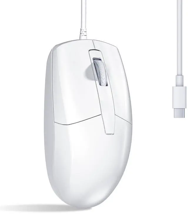Main image of USB C Wired Mouse, Type C Optical Mouse, Portable Silent Comfortable, for Laptop, Mac, MacBook, Android, PC, White