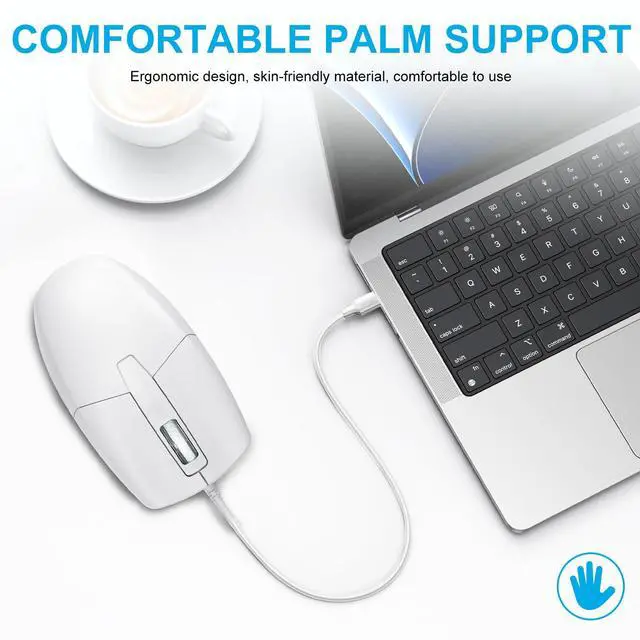 Alt view image 2 of 7 - USB C Wired Mouse, Type C Optical Mouse, Portable Silent Comfortable, for Laptop, Mac, MacBook, Android, PC, White