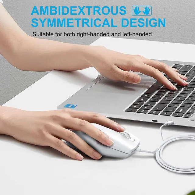 Alt view image 4 of 7 - USB C Wired Mouse, Type C Optical Mouse, Portable Silent Comfortable, for Laptop, Mac, MacBook, Android, PC, White