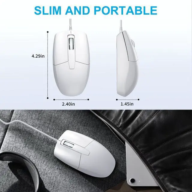 Alt view image 5 of 7 - USB C Wired Mouse, Type C Optical Mouse, Portable Silent Comfortable, for Laptop, Mac, MacBook, Android, PC, White