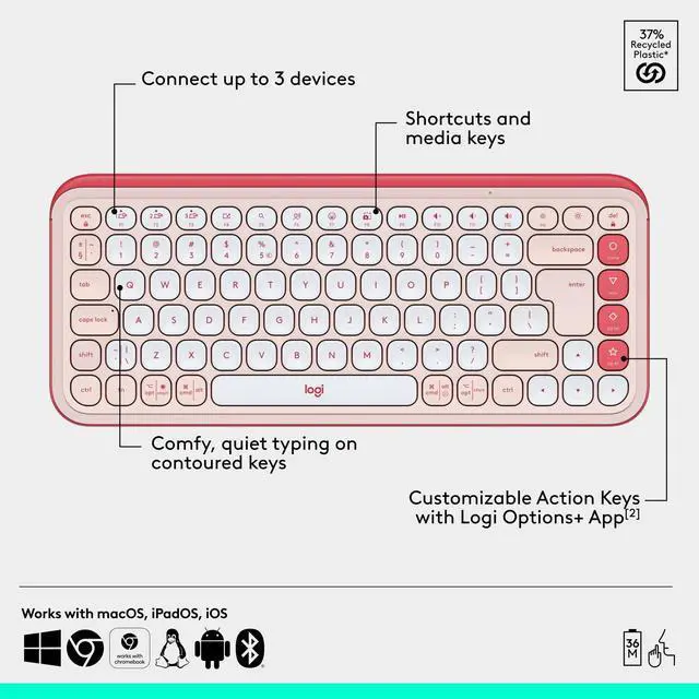 Alt view image 6 of 7 - POP ICON Combo, Wireless Bluetooth Keyboard and Mouse, Comfortable Typing, programmable Keys and Buttons, Quiet clicks, Easy-Switch up to 3 Devices - Rose