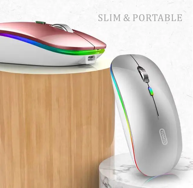 Alt view image 4 of 7 - Wireless Bluetooth Mouse, LED Slim (Bluetooth 5.1 + USB) 2.4GHz Rechargeable Silent Bluetooth Wireless Mouse with Type C Adapter for Laptop/MacBook/iPad OS 13 and Above (Silver)