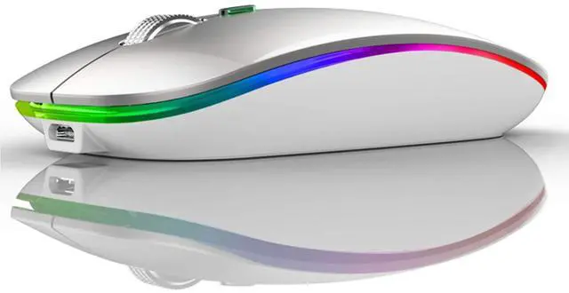 Main image of Wireless Bluetooth Mouse, LED Slim (Bluetooth 5.1 + USB) 2.4GHz Rechargeable Silent Bluetooth Wireless Mouse with Type C Adapter for Laptop/MacBook/iPad OS 13 and Above (Silver)
