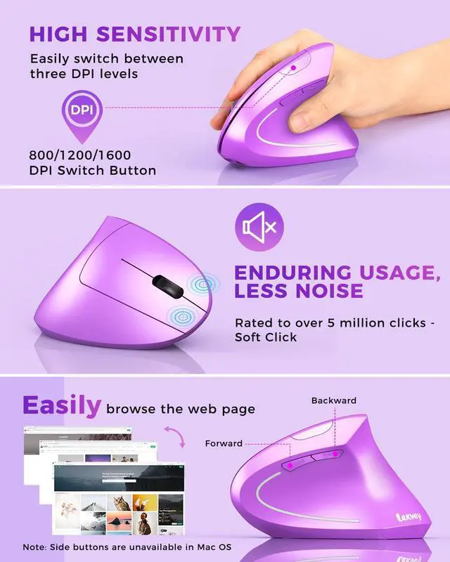 Alt view image 5 of 7 - Ergonomic Mouse, Rechargeable Vertical Wireless Mouse, Purple