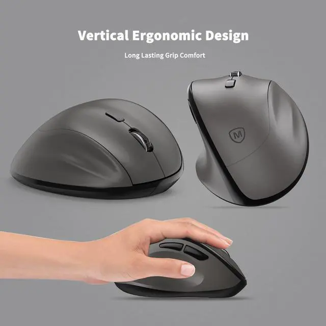 Alt view image 3 of 6 - Wireless Mouse with USB Receiver for PC Computer, Laptop and Desktop, Ergo Vertical Mouse with Silent Clicks Long Battery Life, Up to 1600 DPI & 1 AA Battery Powered, Grey