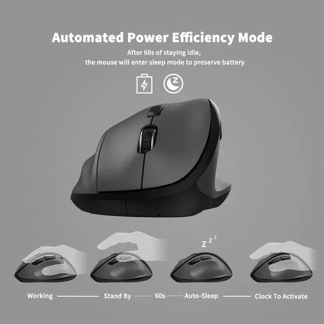 Alt view image 2 of 6 - Wireless Mouse with USB Receiver for PC Computer, Laptop and Desktop, Ergo Vertical Mouse with Silent Clicks Long Battery Life, Up to 1600 DPI & 1 AA Battery Powered, Grey